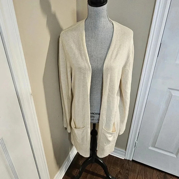 Old Navy Open Front Cardigan Long Cotton Rayon Viscose Cream Ivory White size XL - Picture 1 of 5